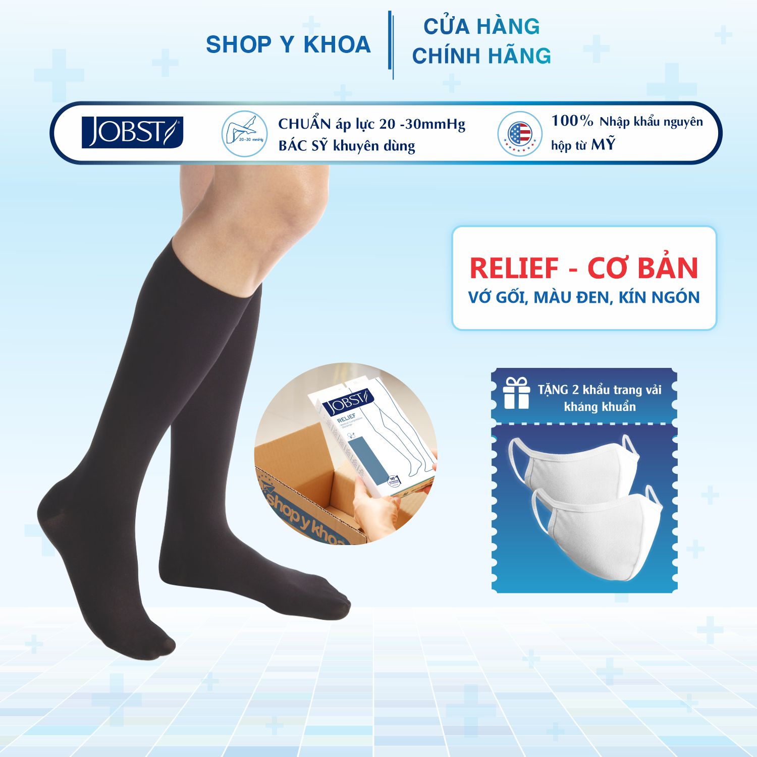 [CÓ QUÀ TẶNG] Vớ Y Khoa JOBST Relief - Màu Đen, Kín Ngón, Suy Giãn Tĩnh Mạch, Áp Lực 20-30mmHg (Tất Y Khoa)