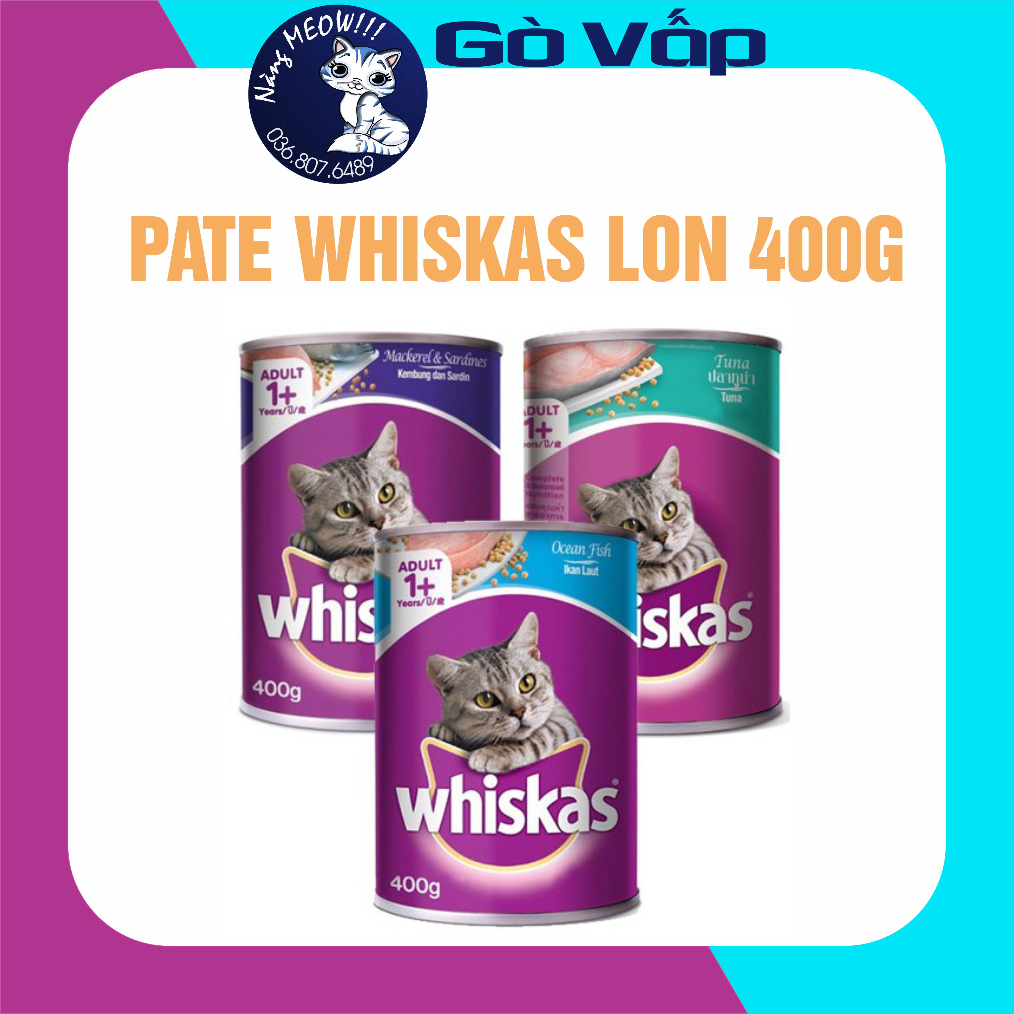 Pate Lon Whiskas 400g - Pate dinh dưỡng cao cấp cho mèo