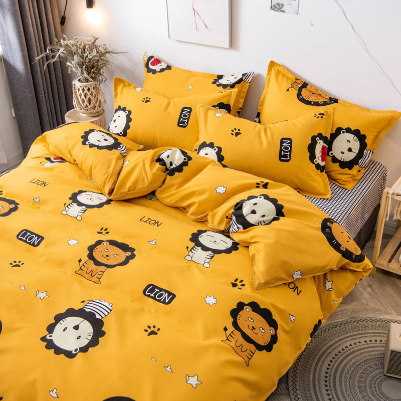 Set 4 chăn phao ga gối polly cotton mẫu sư tử vàng dễ thương cho bé p439
