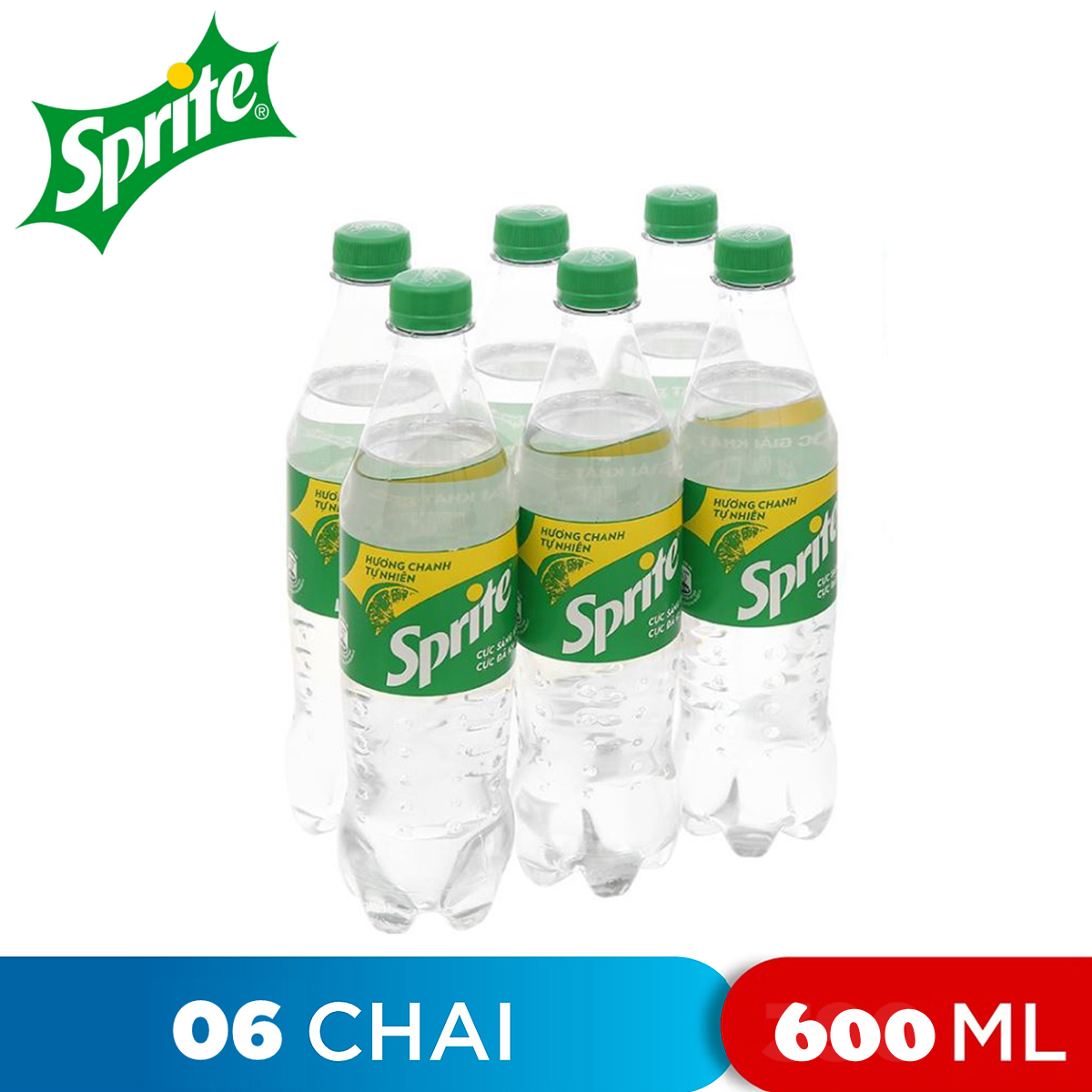 Lốc 6 chai nước ngọt hương chanh sprite 600ml