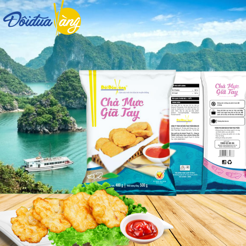 Chả mực giã tay Đôi Đũa Vàng tươi ngon đặc sản Hạ Long gói 480g - giao tại Hà Nội và Hồ Chí Minh