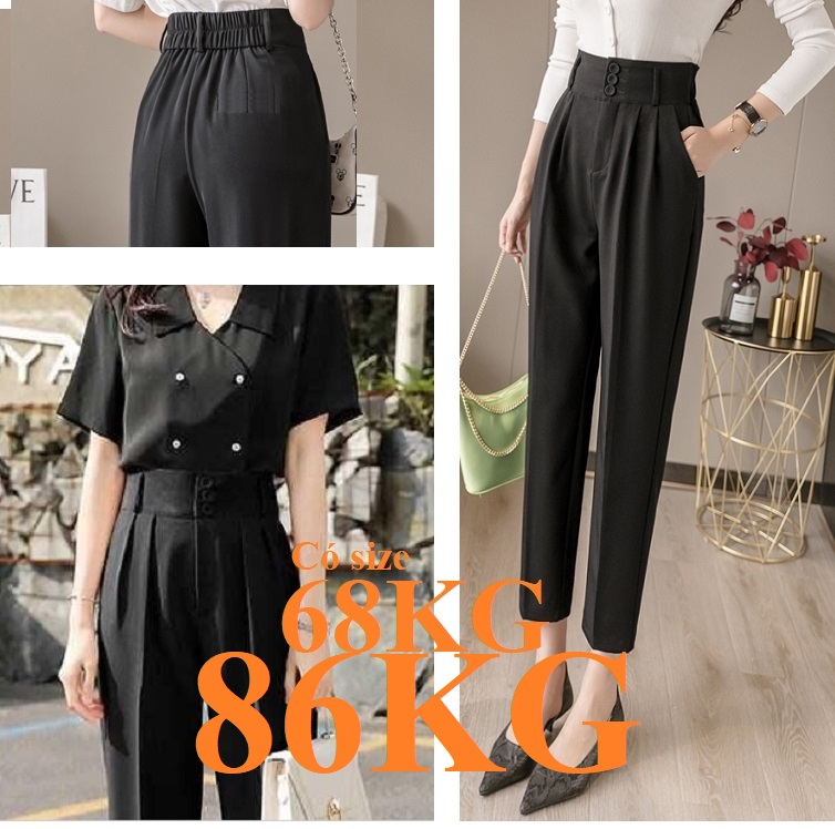 Quần Tây Nữ Cạp Cao 3 Cúc, Phía Sau Lưng là Chun Thoải Mái đúng trend, dáng Baggy, Vải Tuyết Mưa Cao Cấp, có Bigsize 96Kg