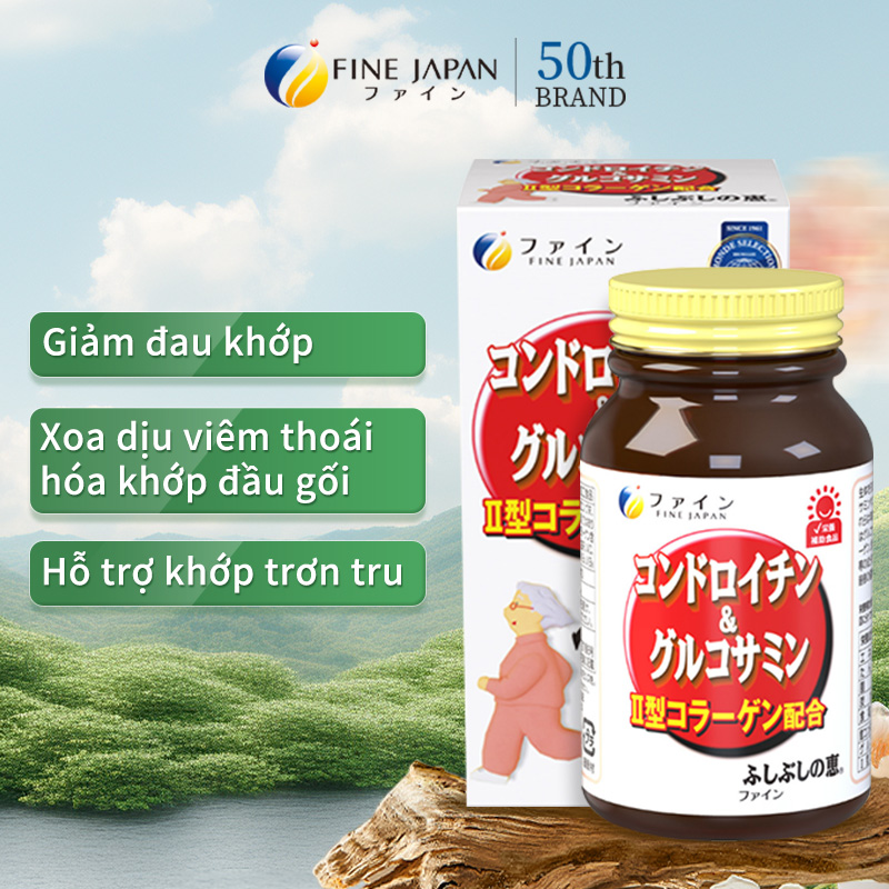 fine japan - Viên uống sụn cá mập Chondroitin & Glucosamin FINE JAPAN hỗ trợ giảm đau nhức xương khớp lọ 545 viên (36 ngày) Thúc đẩy sự tổng hợp chất lỏng khớp, giảm sự ma sát khớp và làm chậm sụn thoái hóa. Giảm đau và viêm khớp