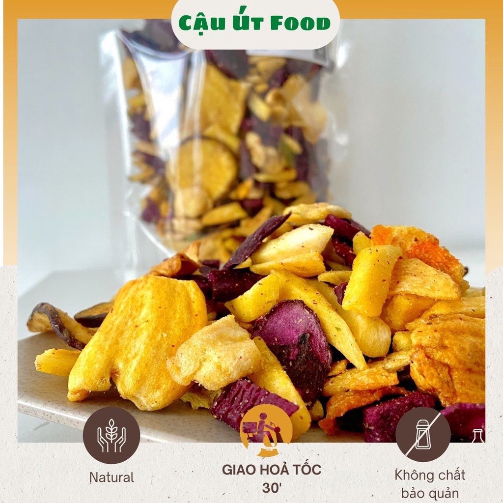 500gr trái cây sấy vụn, rau củ sấy vụn, hoa quả sấy vụn, thập cẩm sấy vụn cậu út food