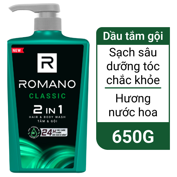 Sữa tắm gội romano classic 2 trong 1 650gr