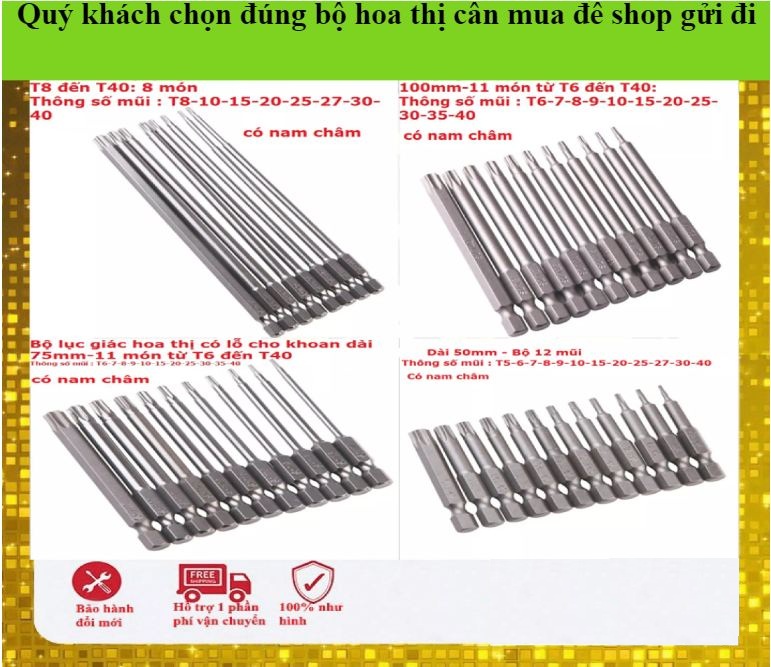 Bộ hoa thị dài 50-75-100-150mm có lỗ cho khoan pin và khoan điện đầu kẹp