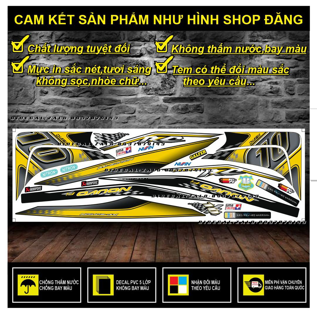 Tem rời nouvo 5 mẫu số 10 phối vàng đen decal chống nước ko bay màu