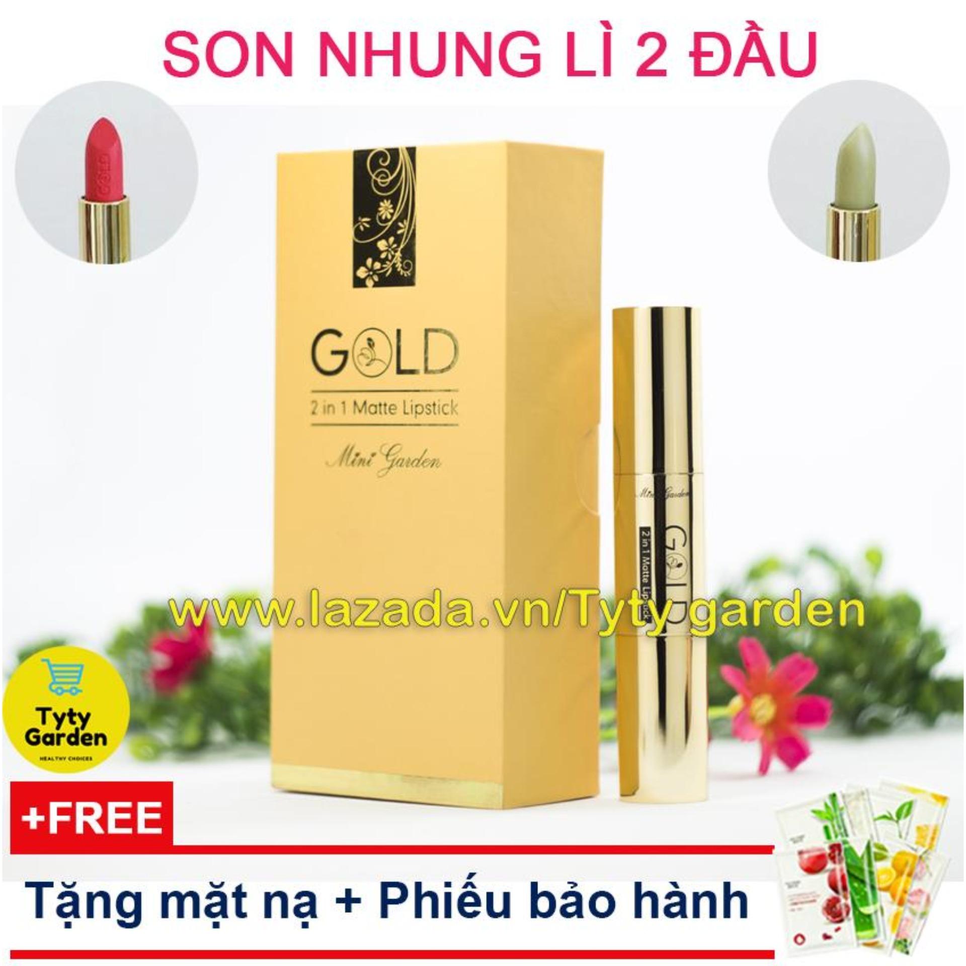 Son nhung lì 2 đầu Gold Matte Lipstick Mini Garden - Kèm son dưỡng ẩm không sợ khô môi [tặng kèm mặt nạ dưỡng da]