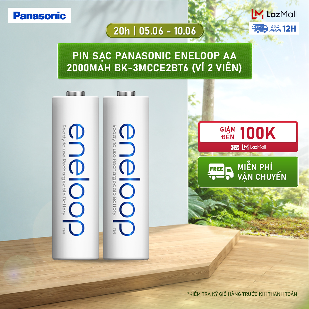 Vỉ 2 viên Pin sạc Panasonic Eneloop AA 2000mAh BK-3MCCE2BT6 – Hàng Chính Hãng