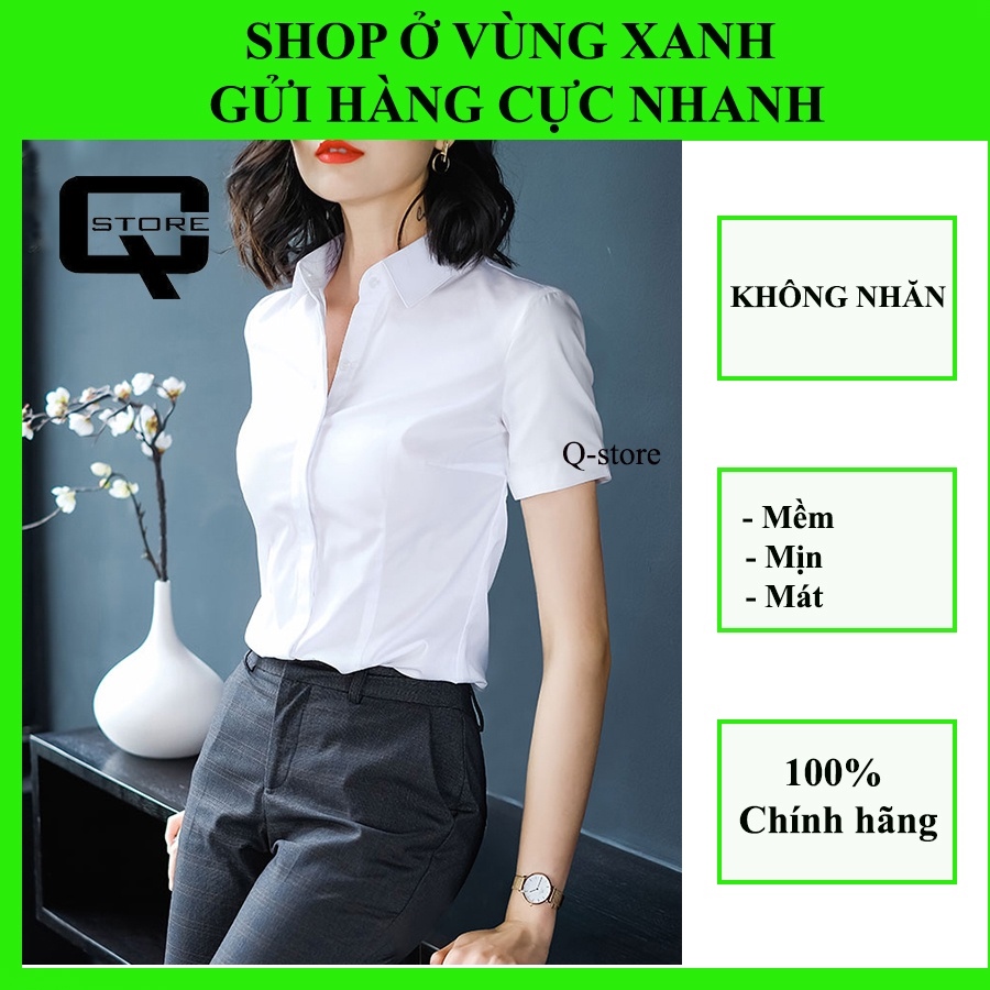 Sơ mi công sở nữ ngắn tay màu trắng dáng hàn quốc