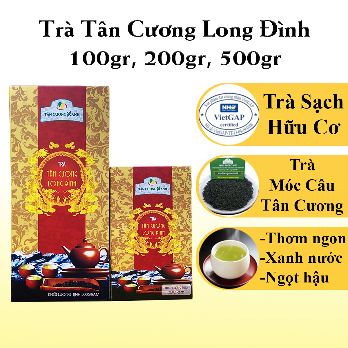 Trà tân cương xanh long đình - trà móc câu tân cương - chè tân cương xanh chính hãng 100gr, 200gr, 500gr