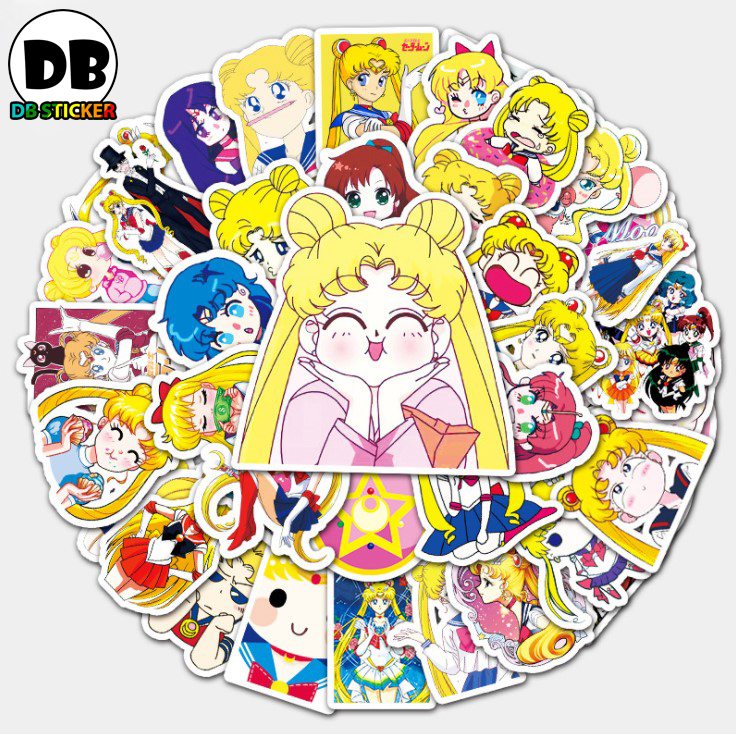 [Set 51 Cái] Sticker thuỷ thủ Mặt Trăng dễ thương dán trang trí laptop, mũ nón bảo hiểm, vali, ván trượt - DB.076