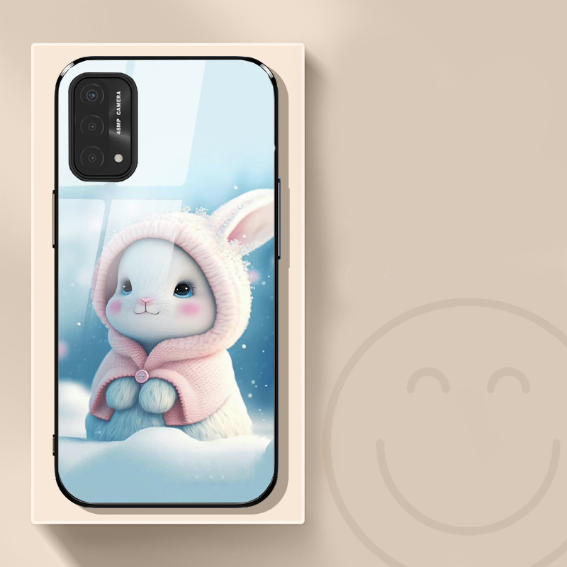 Ốp Lưng Oppo A74, A74 5G, A95 mặt kính in hình gấu dễ thương