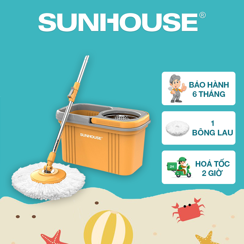 Bộ lau nhà xoay 360 độ sunhouse ks-cl350po - bảo hành 6 tháng
