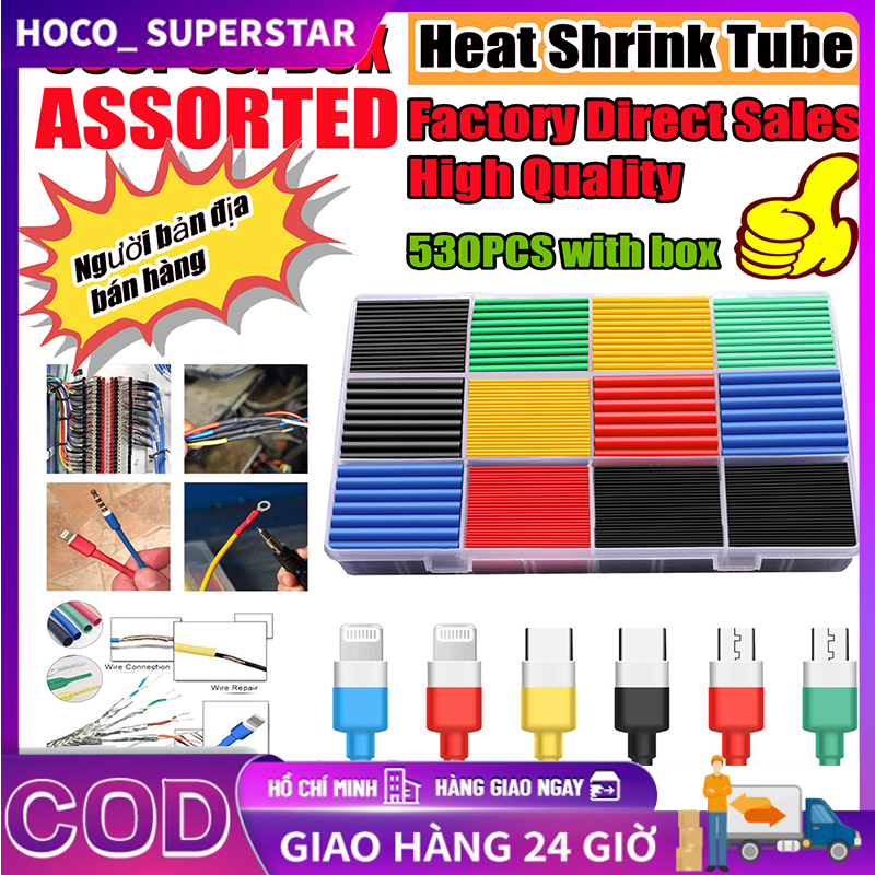 Ống co nhiệt, ống gen co nhiệt cắt sẵn để bọc dây điện, mối hàn nhiều màu-hộp 580 ống gen co nhiệt cách