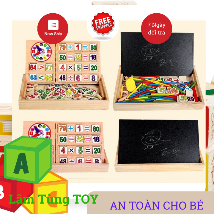 Hộp 100 số kèm que tính giúp bé học đếm, học toán, Kèm bảng, phấn, đồ lau bảng, Đồng hồ giúp bé học xem giờ - Đồ chơi thông minh cho bé vừa học vừa chơi