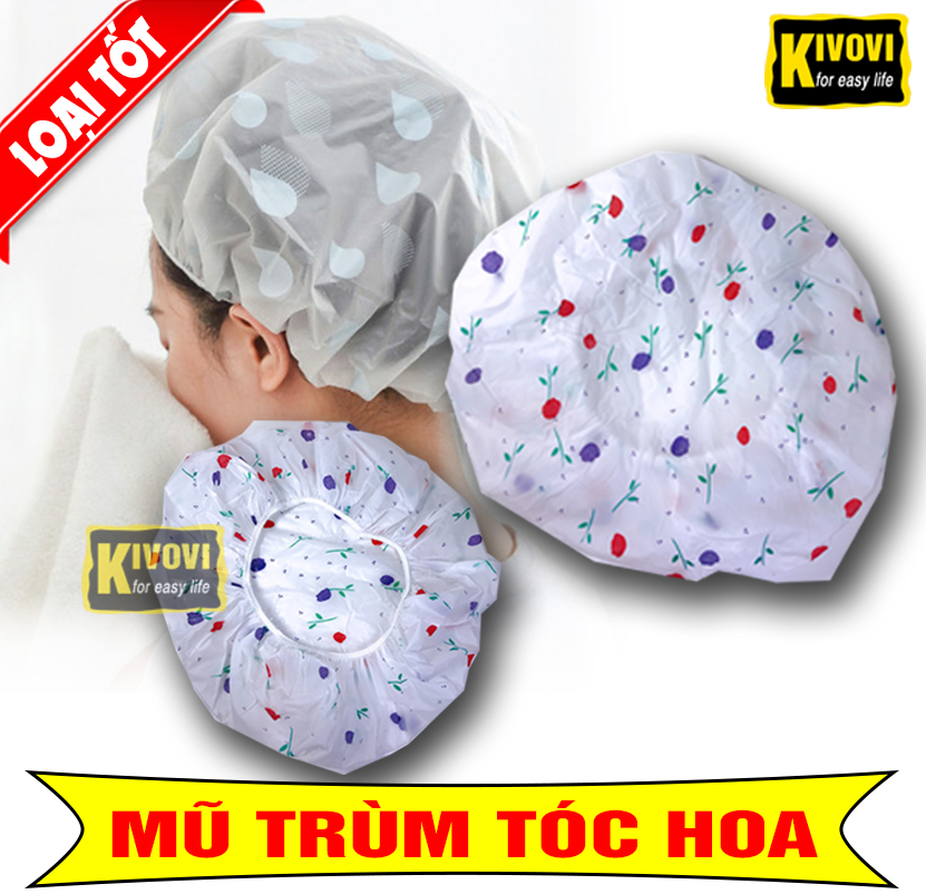 [MŨ TRÙM ĐẦU] Mũ Trùm Đầu Khi Tắm / Mũ Chụp Tóc Chống Nước - Có Chun Co Dãn Hấp Dầu / Hấp Tóc / Ủ Tóc Hình Hoa - Kivovi