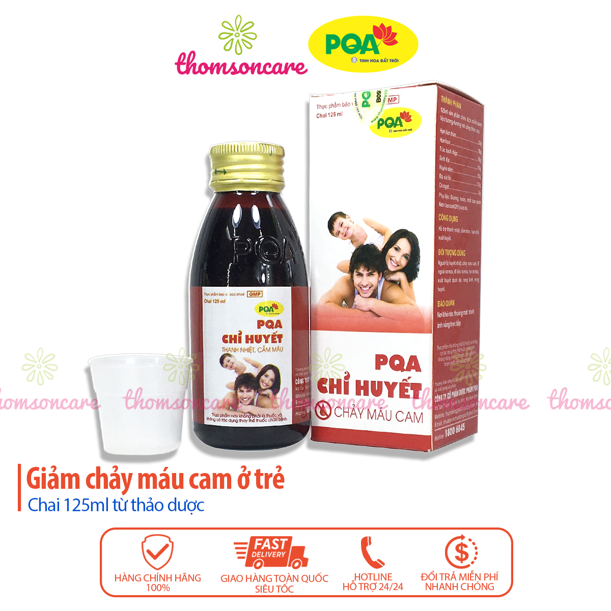 Chỉ huyết PQA giảm chảy máu cam cho trẻ từ thảo dược giảm nóng trong chai 125ml siro từ đông y