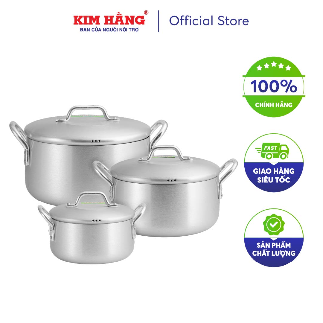 [CHÍNH HÃNG] Bộ 3 Nồi Nhôm xi kiểu Nhật nhỏ Kim Hằng KHG0076 gồm các size 16cm-20cm-24cm