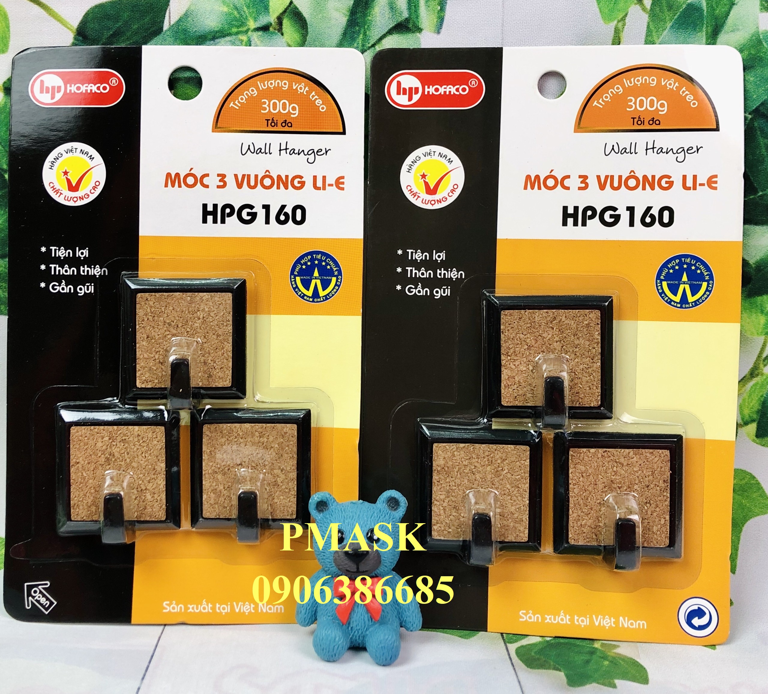 Móc 3 vuông li-e HPG160 – Móc dán trang trí bằng nhựa cao cấp – Móc dán dính tường từ nhựa Hồng Phát