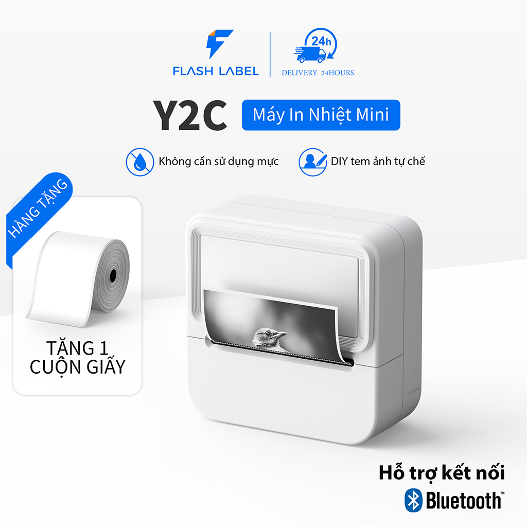 Handheld Mini Bluetooth Thermal Printer with 1 Roll of Sticker Paper, Y2C Labeling Machine, Bluetooth Pocket Printer, Suitable for Diy, Notes, Reasonable Photo Gifts for Children and Crafters, White - Thương hiệu Flash Label Giá 253,000 Đồng*Miễn phí vận chuyển