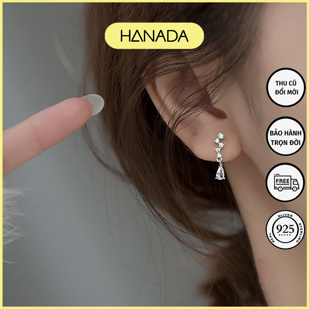 Bông tai bạc 925 hanada ziczac dáng dài đính đá lấp lánh đi tiệc tiểu thư 1052