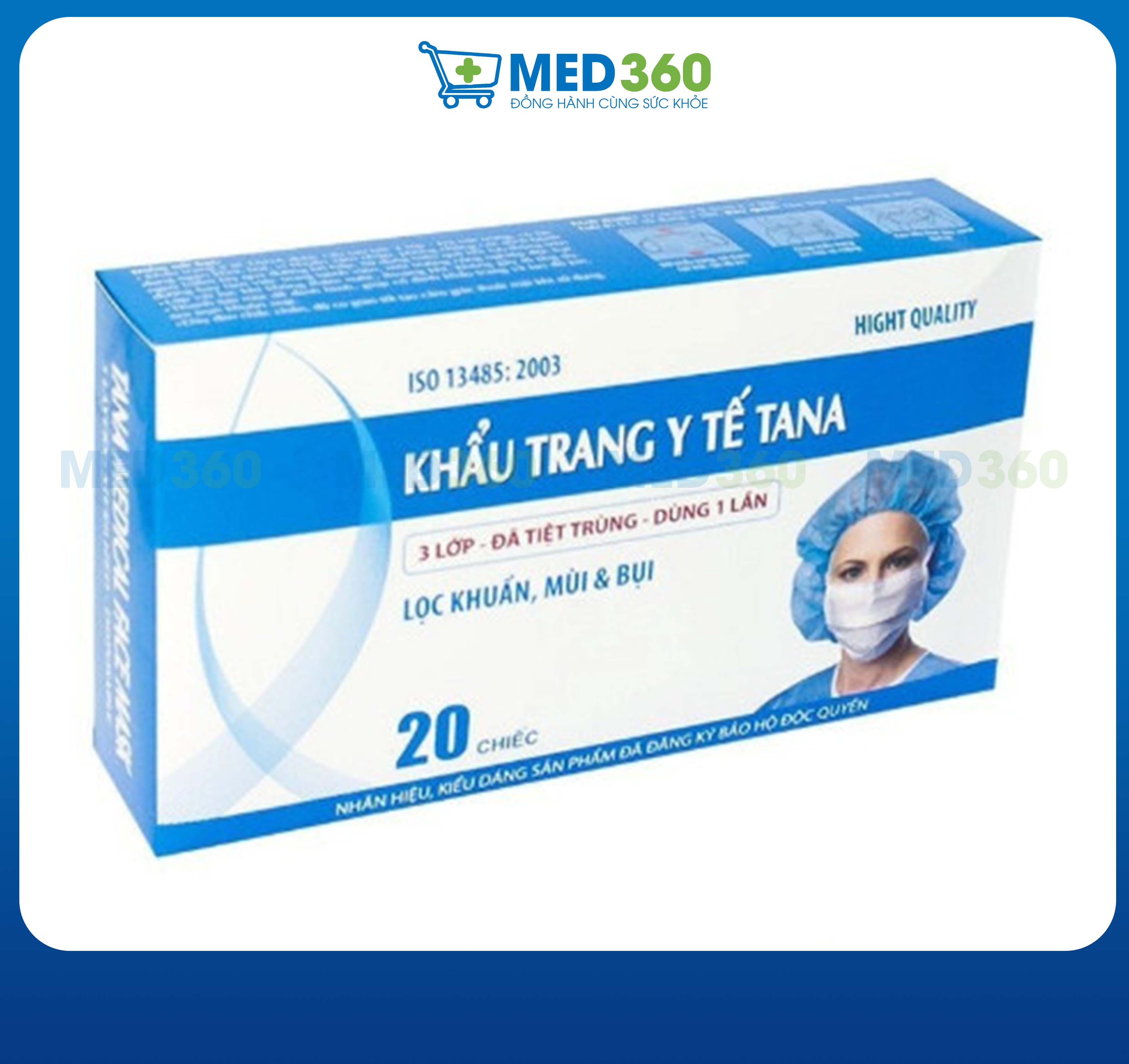 Khẩu trang y tế tanaphar 3 lớp, 20 chiếc, màu trắng, đã tiệt trùng - tbyt med360