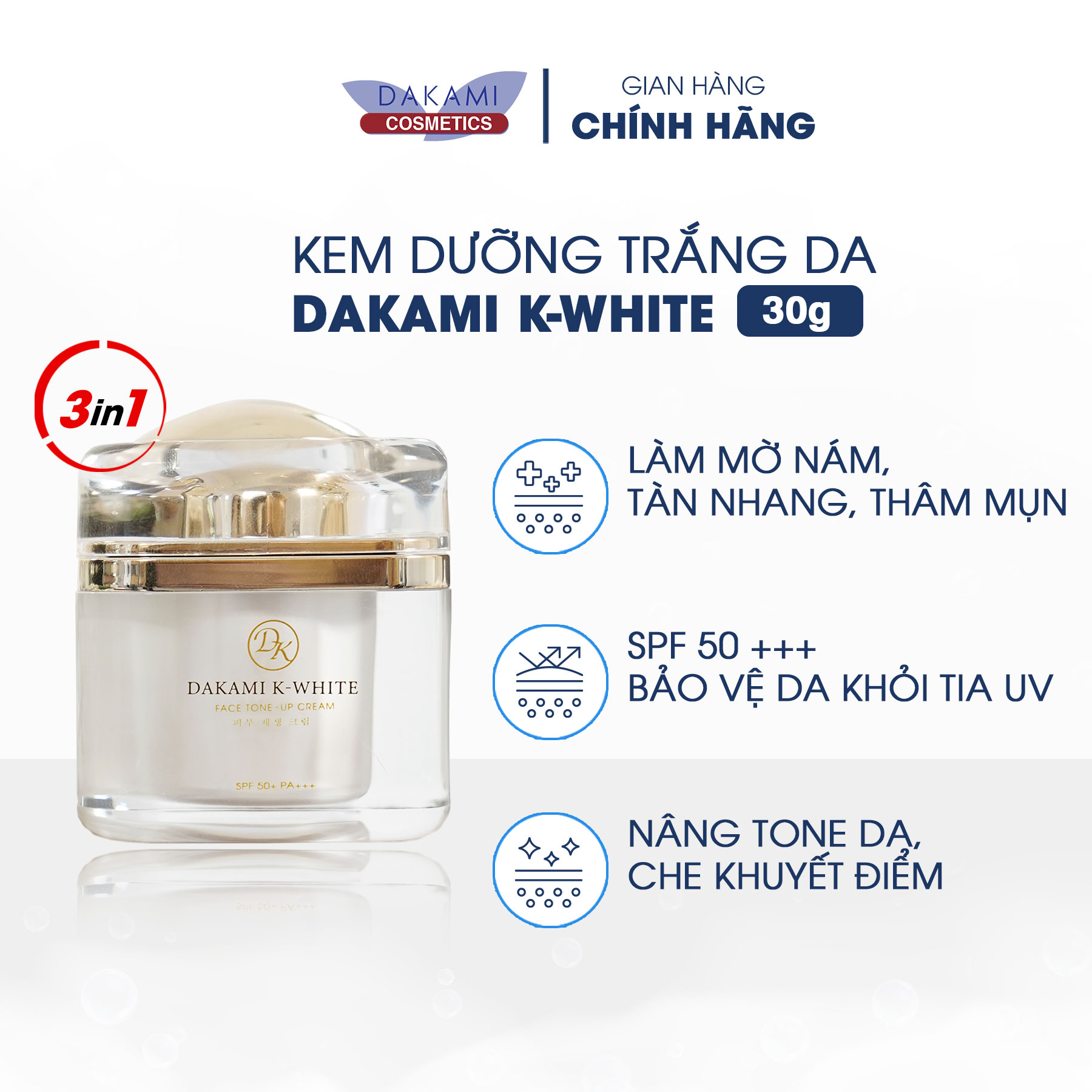 Kem Dakami K-White, kem dưỡng da chống nắng, làm mờ sạm nám, trẻ hoá làn da