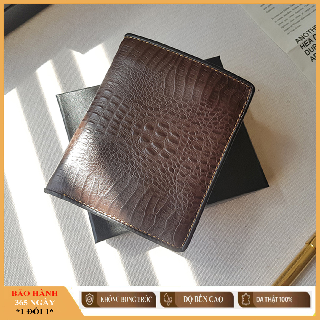 Ví nam da bò thật 100%, kiểu ví đáng đứng, họa tiết vân cá sấu sang trọng, trẻ trung, hai màu nâu, đen - CKVD.93A