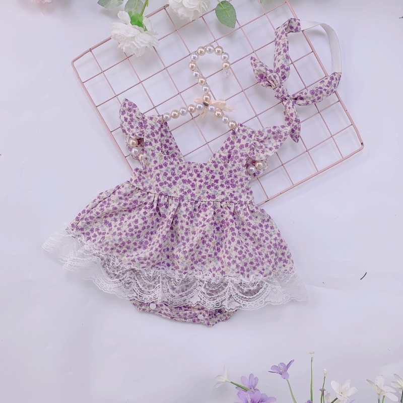 Body hai dây body hè hoa tím thiết kế cánh tiên cho bé gái