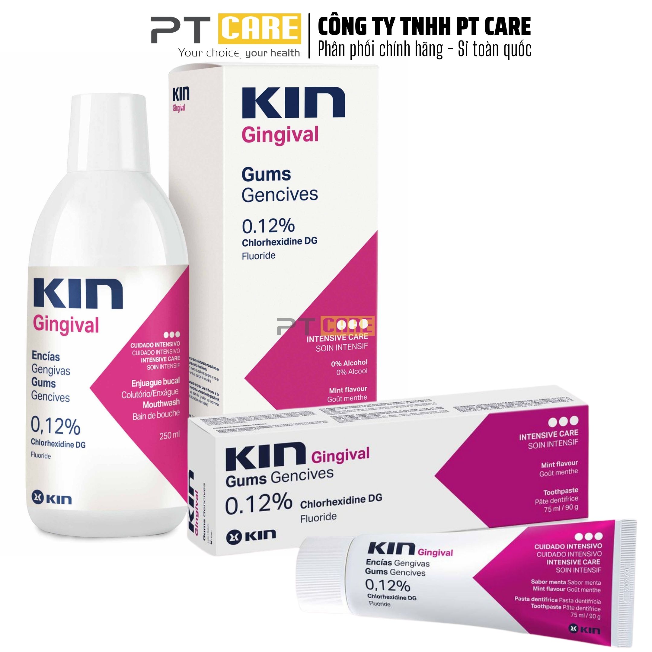 Pt care | combo nước súc miệng và kem đánh răng kin gingival 250ml/75ml ngăn ngừa viêm nướu