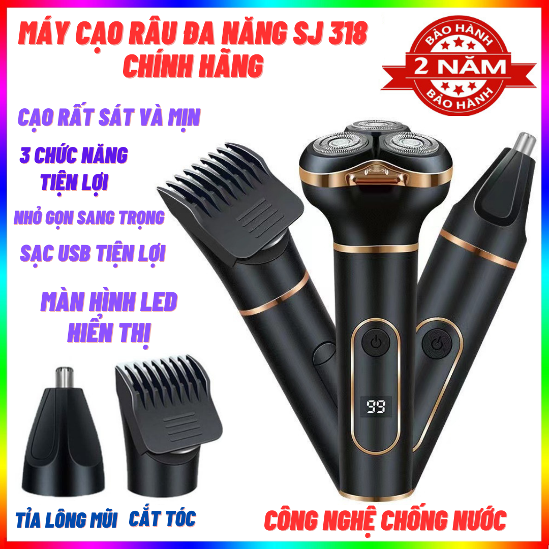 Máy cạo râu nhật bản SJ318 Máy cạo râu nam đa năng may cao râu 3 in 1 cạo râu tỉa lông mũi cắt tóc Máy cạo râu mini sạc điện chống nước màn hình LCD hiện đại