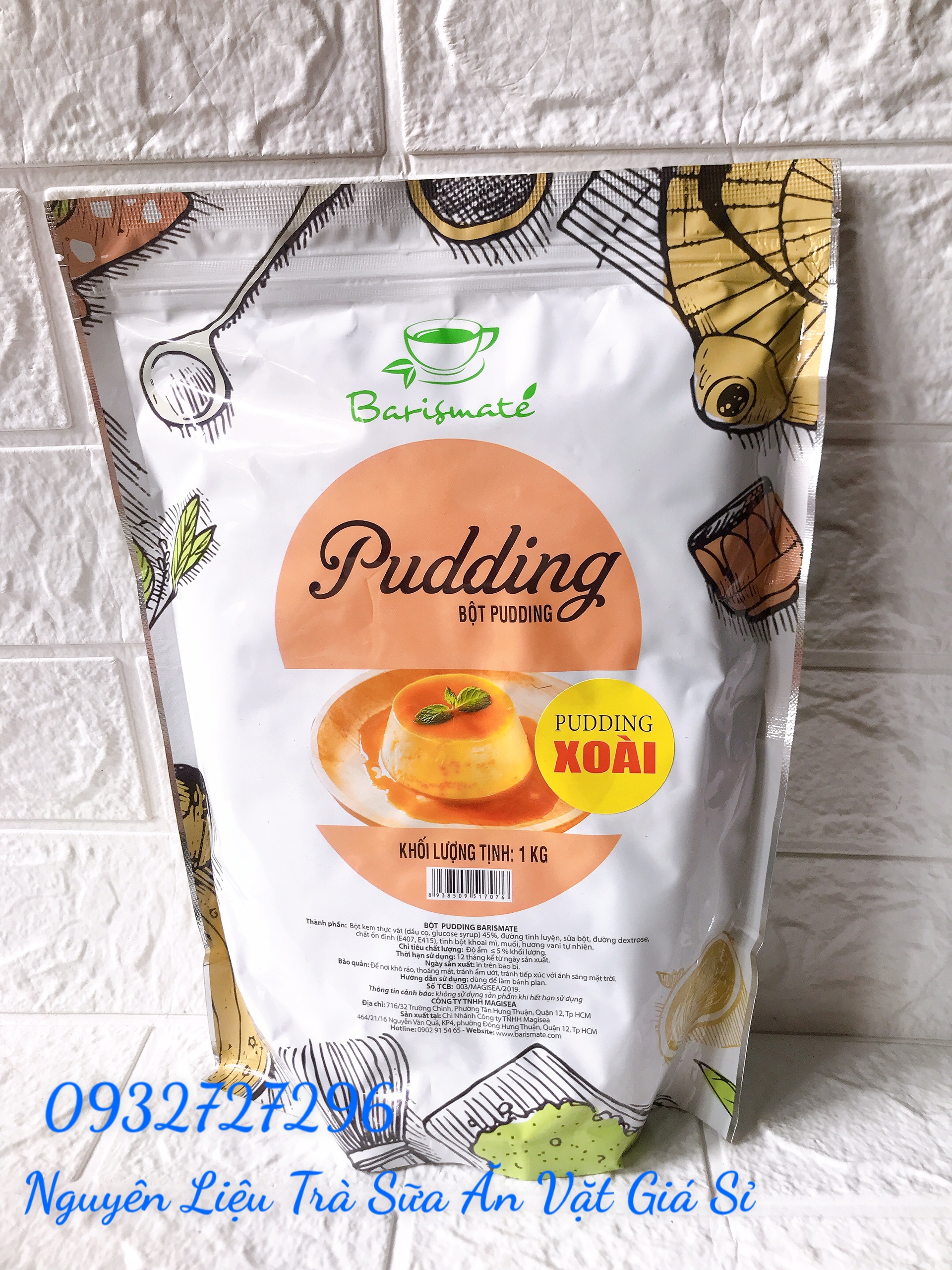 Bột Pudding Làm Thạch/Topping Trà Sữa Barismate Túi 500G vị Xoài