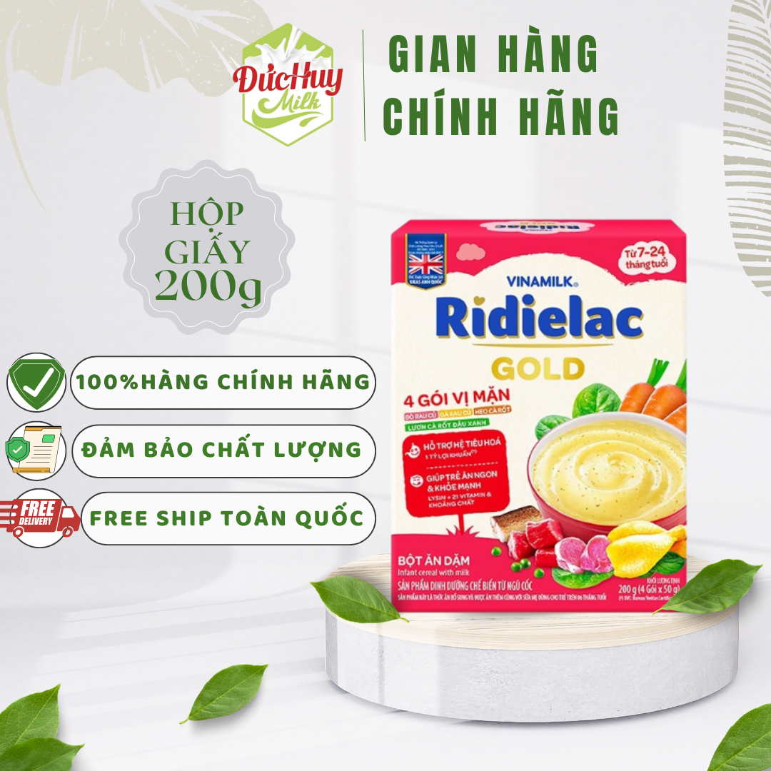 Bột ăn dặm RIDIELAC GOLD 4 Gói Vị Mặn hộp giấy 200g
