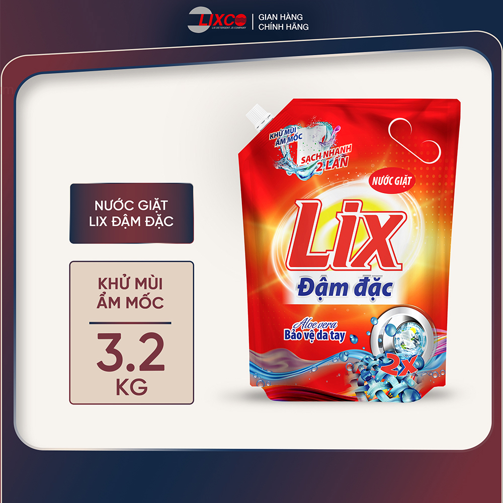 Túi nước giặt Lix đậm đặc 3.2kg tăng gấp đôi sức mạnh giặt tẩy quần áo khử mùi ẩm mốc NG003 - Lixco Việt Nam