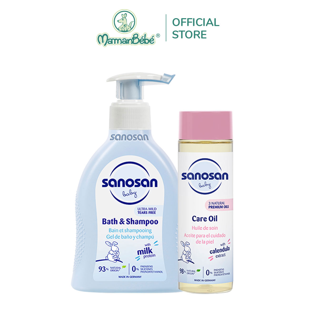 Combo 2  Sữa tắm gội Sanosan Baby bath and shampoo 200ml + Dầu mát-xa Sanosan Baby care oil 200ml