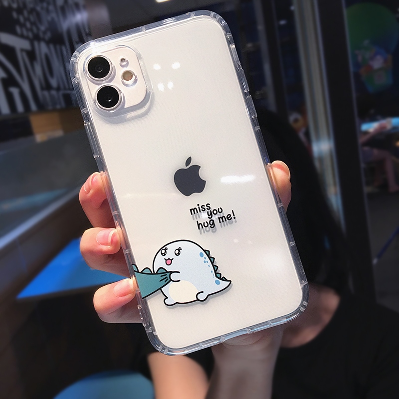 Cute Cartoon Animal Dinosaur Couple Phone Case For iPhone 14 Pro Max 13 12  11 X XS XR 7 8 Plus Transparent Soft Shockproof Cover 