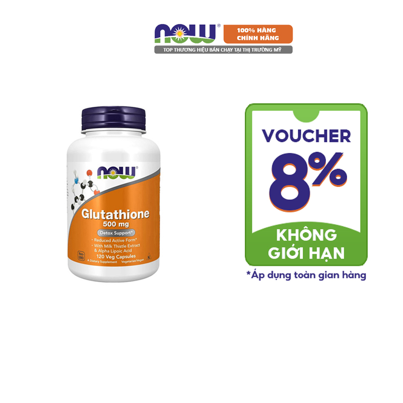 Now Glutathione Viên Uống Trắng D a, Giảm N á m, Giảm T h â m M ụ n, Giải Đ ộ c G a n 500MG