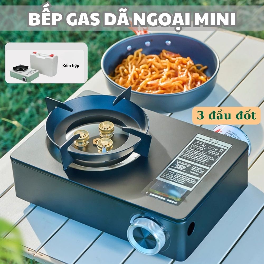 Bếp Gas Mini Dã Ngoại, Bếp Ga 3 Đầu Đốt Dùng Ngoài Trời Nhỏ Gọn Tiện Lợi Có Hộp Đựng Dễ Mang Theo Đi Chơi, Du Lịch