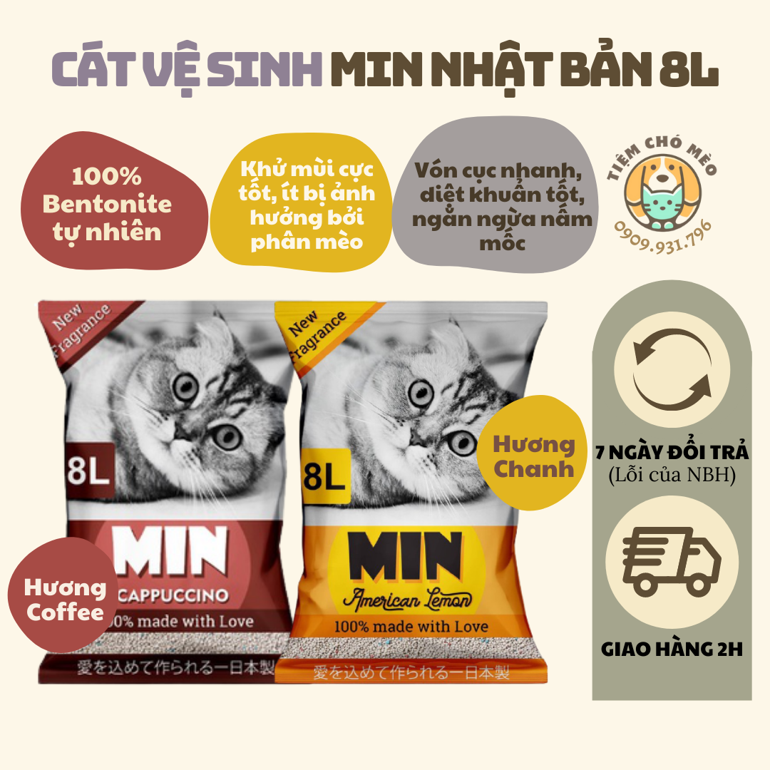 Cát vệ sinh min nhật bản 8l hương chanh và hương cà phê