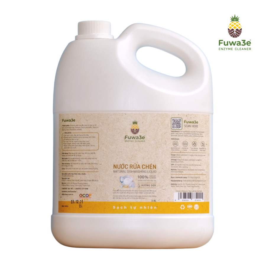 Nước rửa chén bát Fuwa3e hữu cơ Enzyme sinh học organic 3.8L an toàn cho
