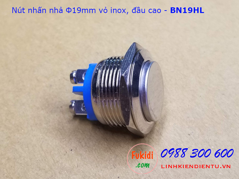 Nút nhấn nhả phi 19mm vỏ inox, chống thấm nước, hai chân một tiếp điểm NO - BN19HF, BN19HC, BN19HL