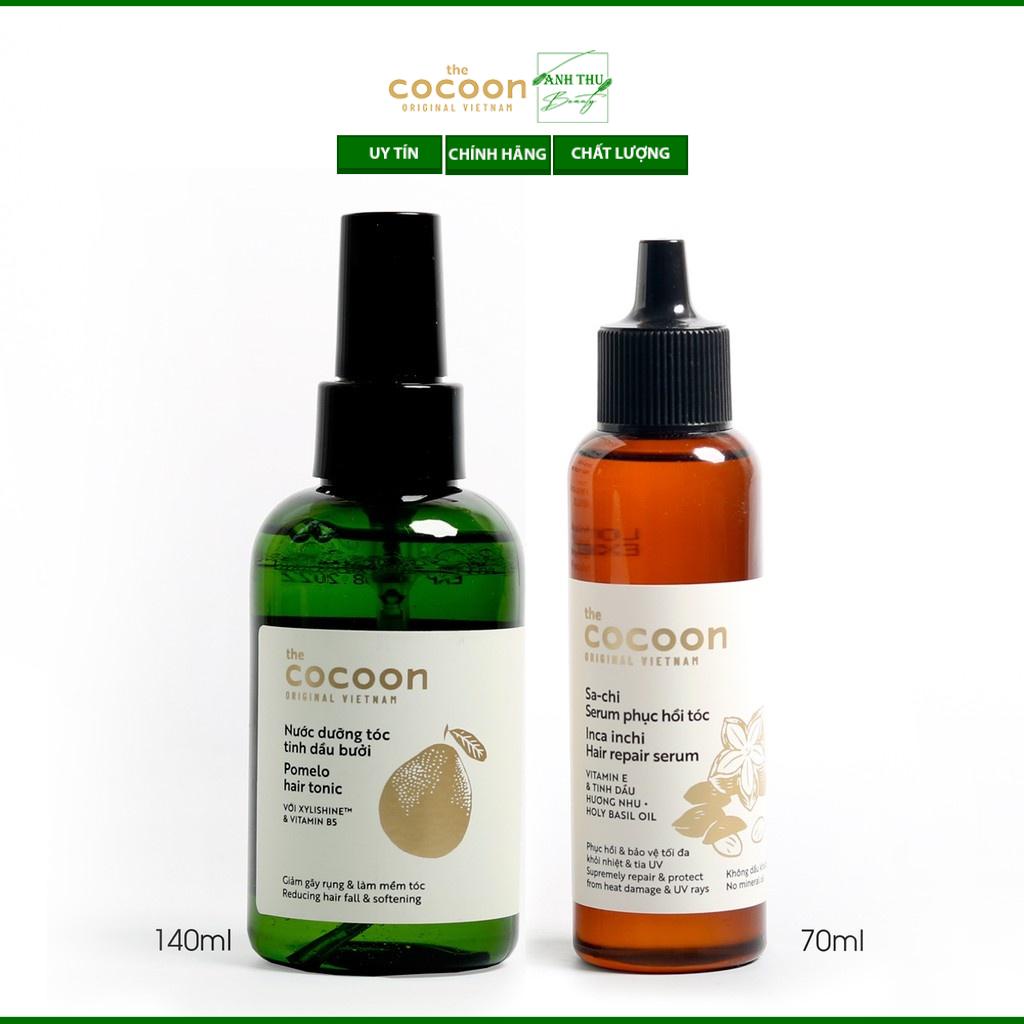 Combo Nước xịt bưởi Pomelo Cocoon 140ml + Serum sa-chi Phục hồi tóc Cocoon 70ml