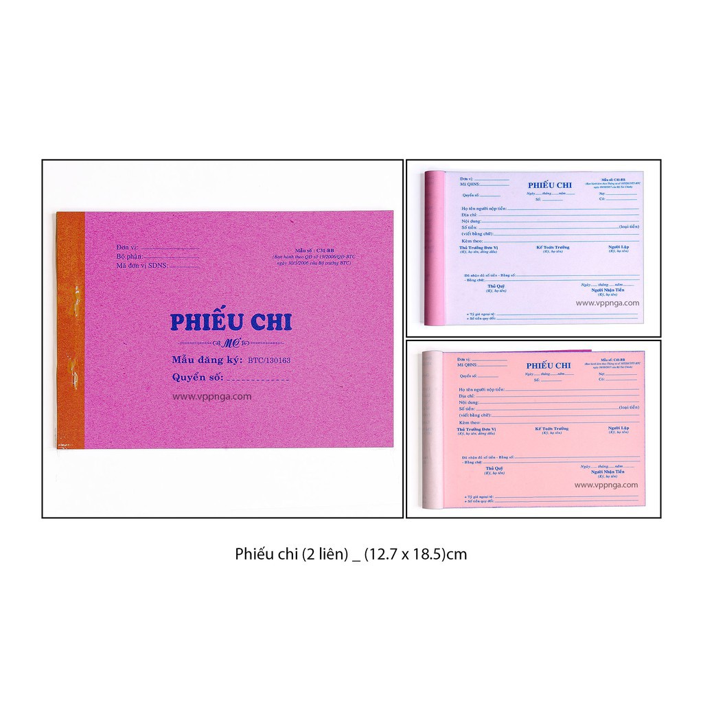 - phiếu chi, thu = 40 bộ/ 1 cuốn