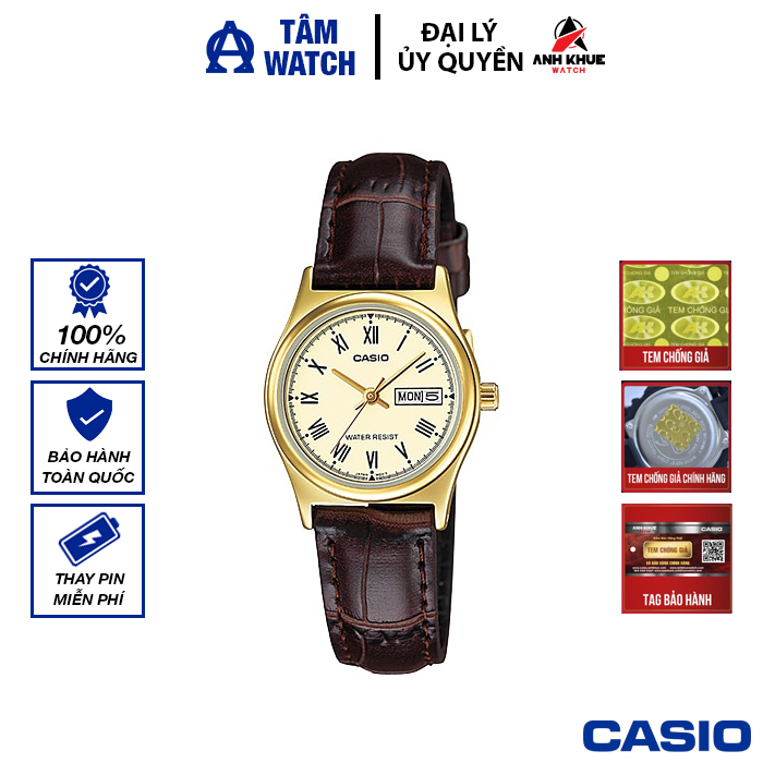 Đồng hồ nữ dây da casio standard chính hãng anh khuê ltp-v006gl-9budf