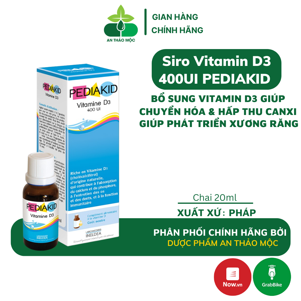 Bổ sung vitamin d3 pediakid cho trẻ từ sơ sinh giúp hấp thu calci tối đa.lọ 20ml
