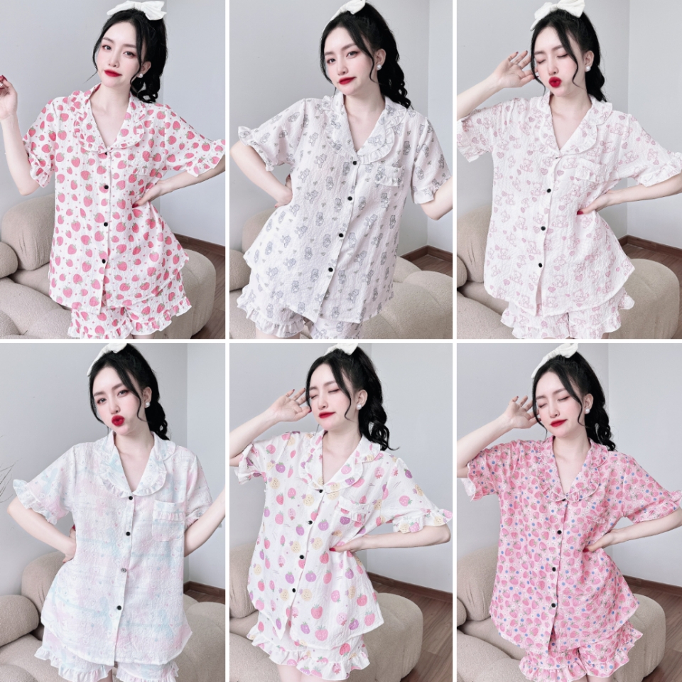 Đồ bộ ngủ đùi bigsize 50-100kg ppijama đũi xốp - lụa nhật phối cổ