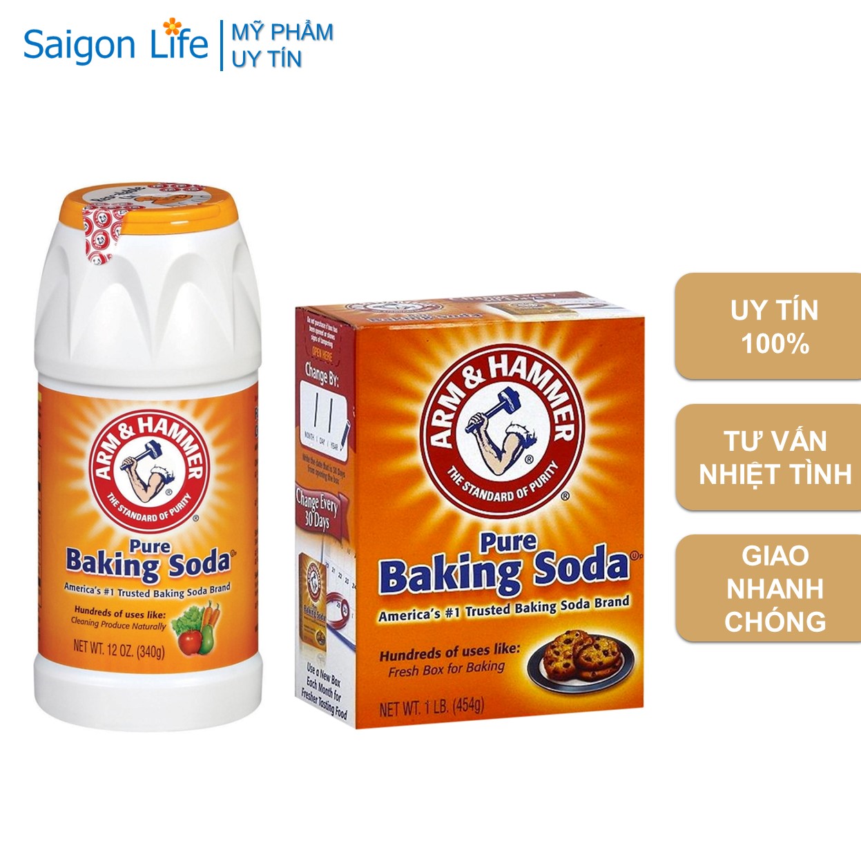 Combo Bột Baking Soda Đa Công Dụng 454g và Bột Baking Soda Chuyên Rửa Rau Củ 340g