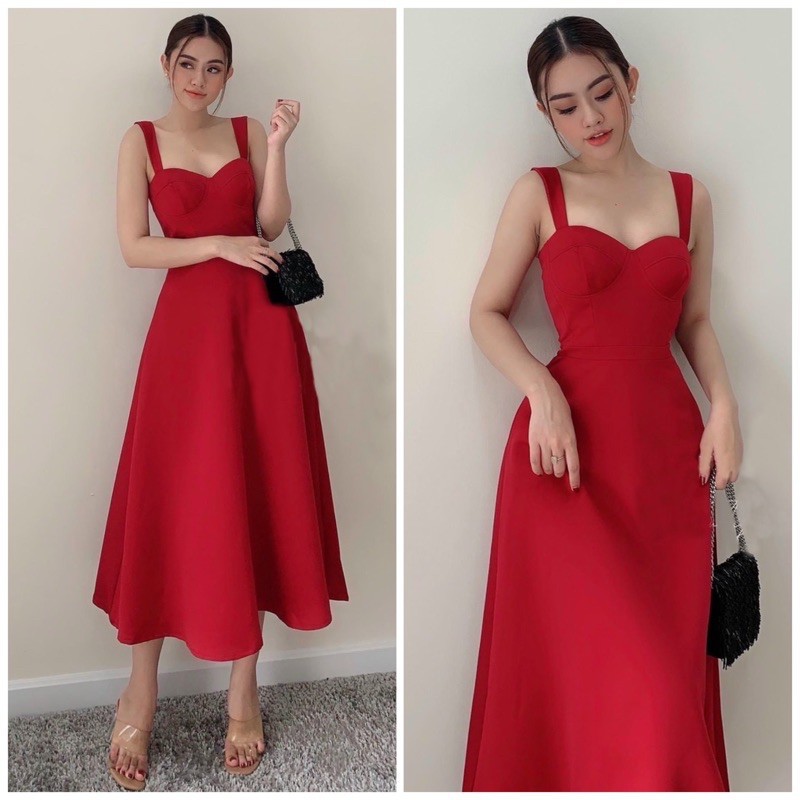 Đầm đỏ 2 dây form dài
