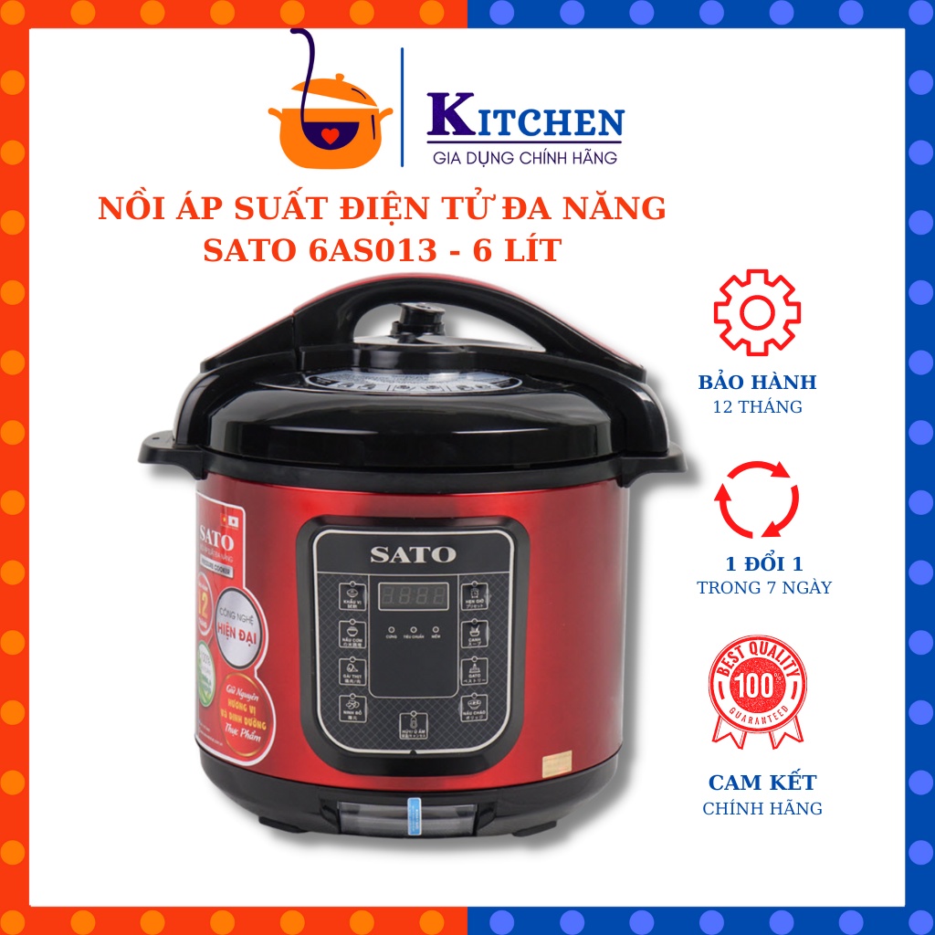 Nồi Áp Suất, Nồi Áp Suất Điện Tử Đa Năng SATO Việt Nhật 6AS013 - Dung Tích 6L Cho 4 - 6 Người Ăn - Bảo Hành 12 Tháng
